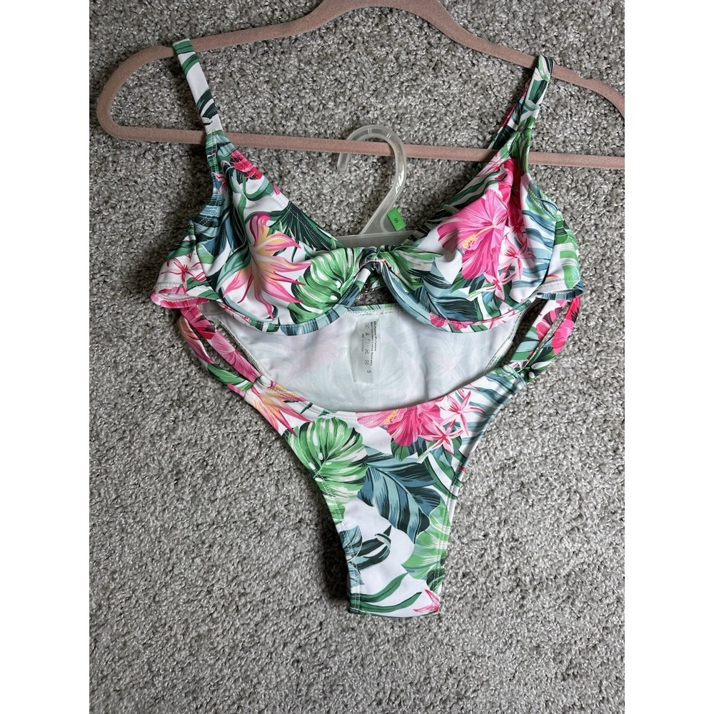 Womens Bikini Set Small Tropical Floral Underwire Top High Cut Bottoms